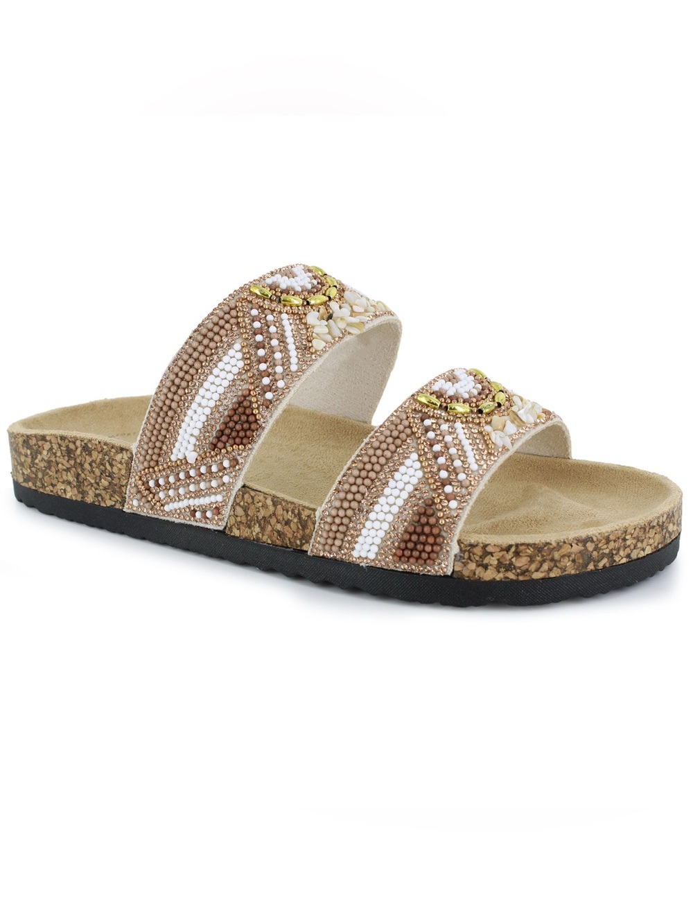 Jellypop Embellished Double-Strap Sandal in Beige